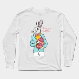 Happy Easter rabbit hipster with egg Long Sleeve T-Shirt